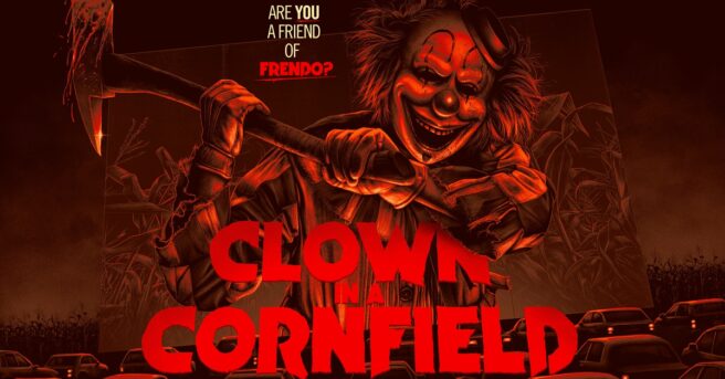 Frendo, the slasher from the upcoming horror movie Clown in a Cornfield, is going on a two-week promotional tour